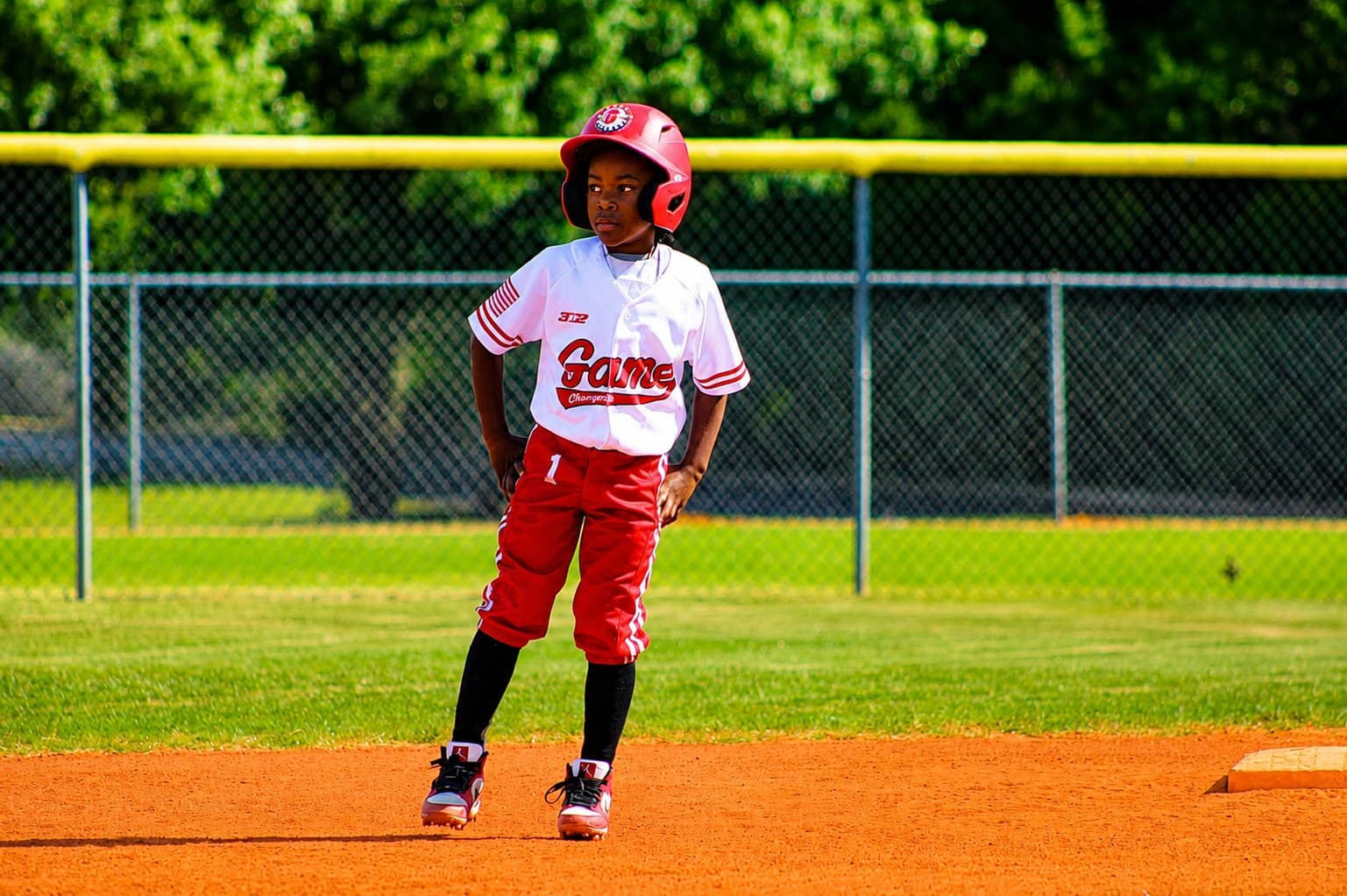 A Game Changers player leading off second base during a tournament game